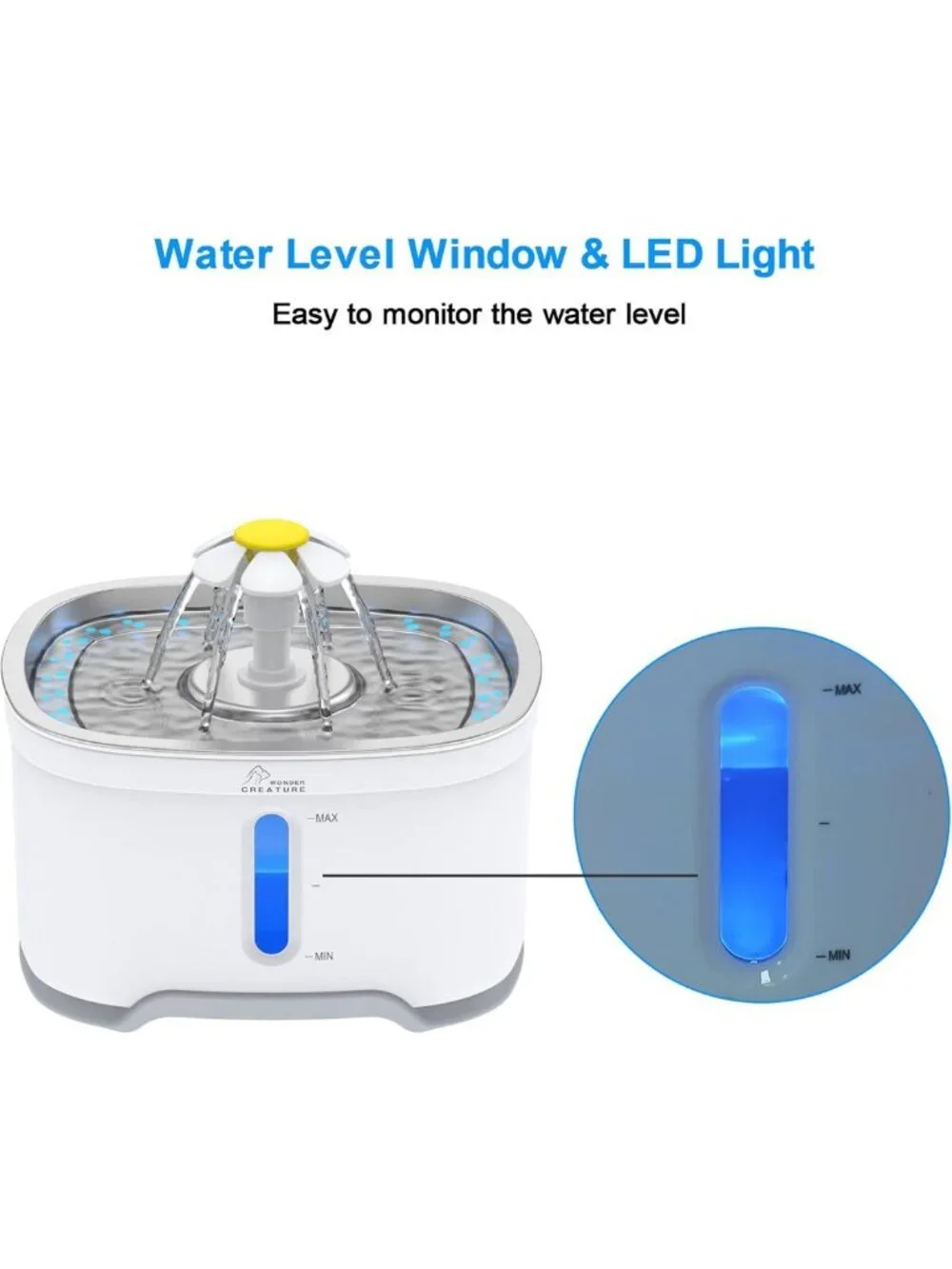 Stainless Steel Cat Water Fountain 84oz | 3 Filters, Quiet Pump, LED Window, 4